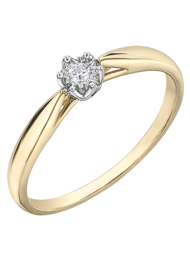 10k Yellow Solitaire Diamond Illusion Ring 1x0.05ct I GH