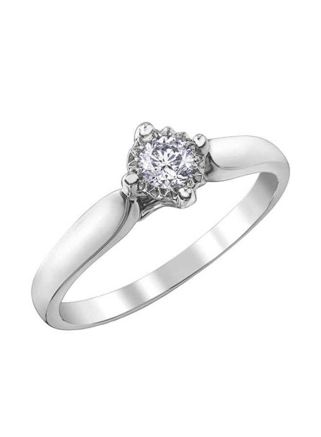 Bague 10k blanc solitaire diamant illusion 1x0.20ct I GH