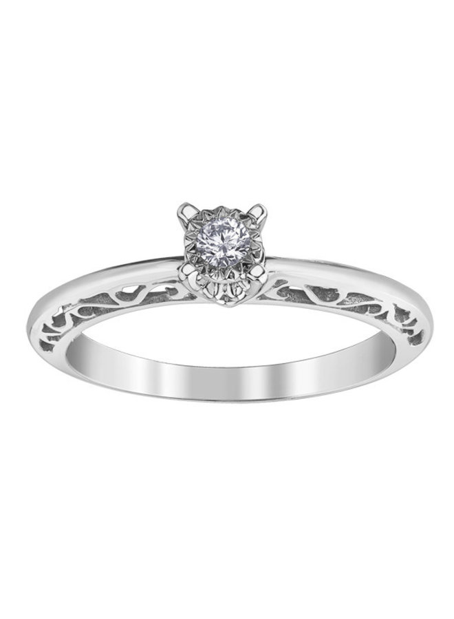 10k White Diamond Pattern Ring 1x0.07ct I GH