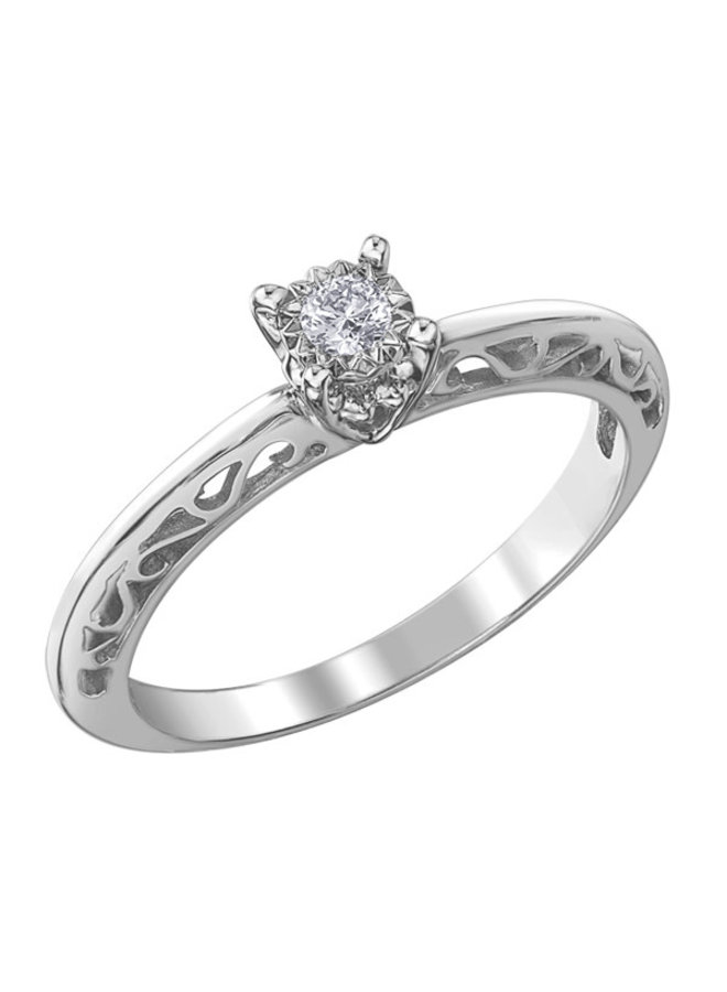 Bague 10k blanc  motif diamant 1x0.07ct I GH