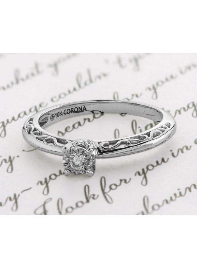 10k White Diamond Pattern Ring 1x0.07ct I GH