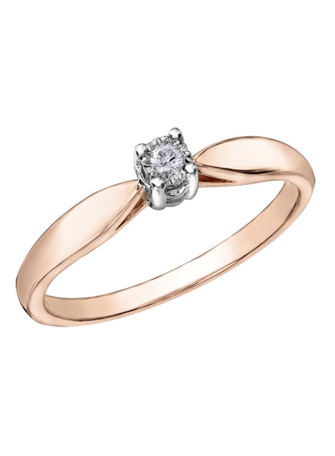 Bague 10k rose solitaire diamant illusion 1x0.03ct I GH