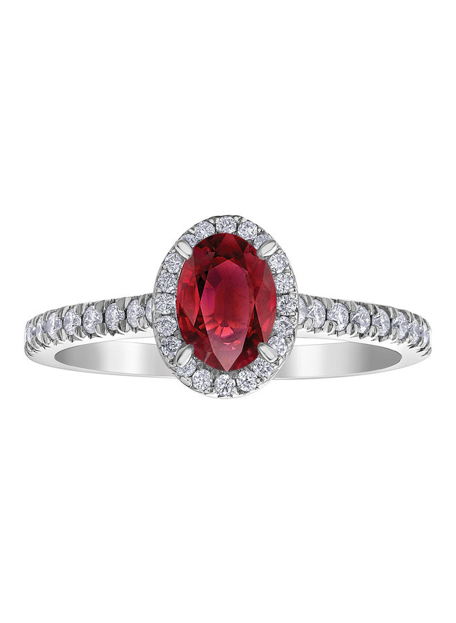 10k white ruby ​​oval ring 6x4mm & 38 diamonds = 0.26ct I GH