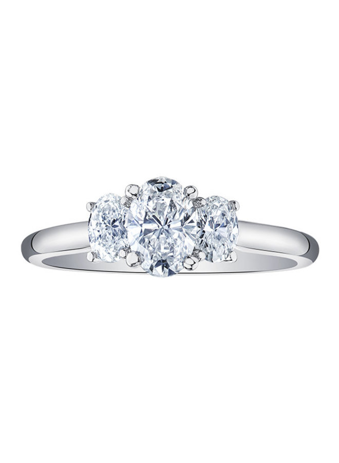 Bague trinité 10k blanc diamant ovale 1x0.30ct 2x0.10ct I GH