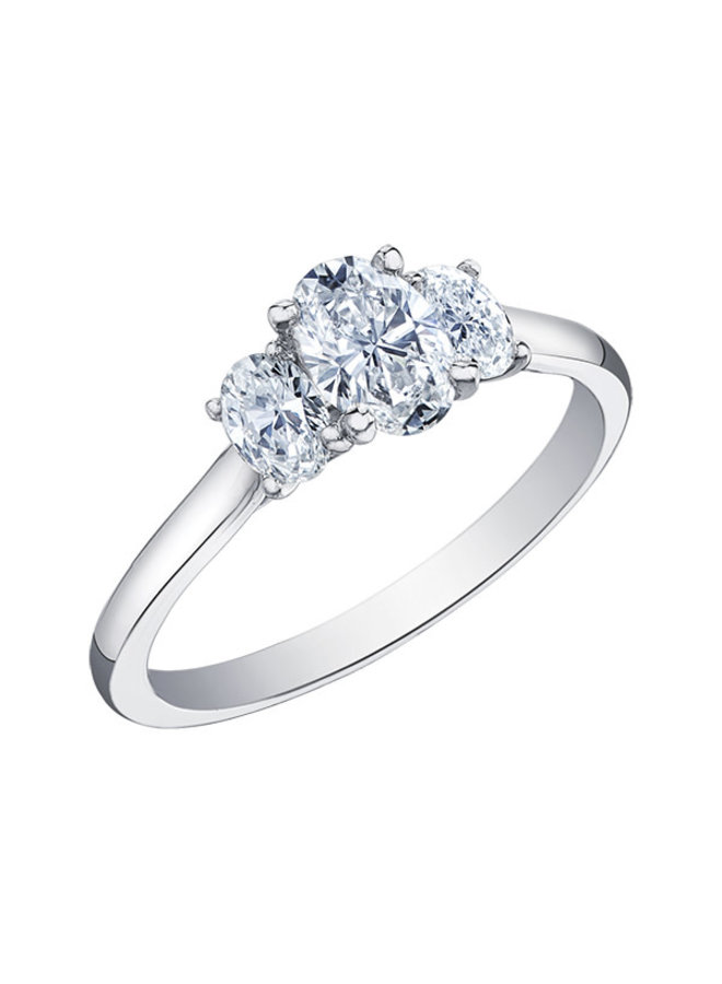 Bague trinité 10k blanc diamant ovale 1x0.30ct 2x0.10ct I GH