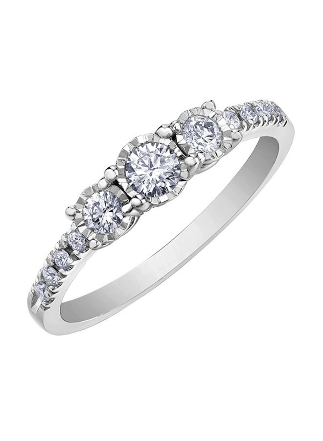 Bague trinité 10k diamant 1x0.13ct & 2x0.06ct & 8x0.01ct I GH