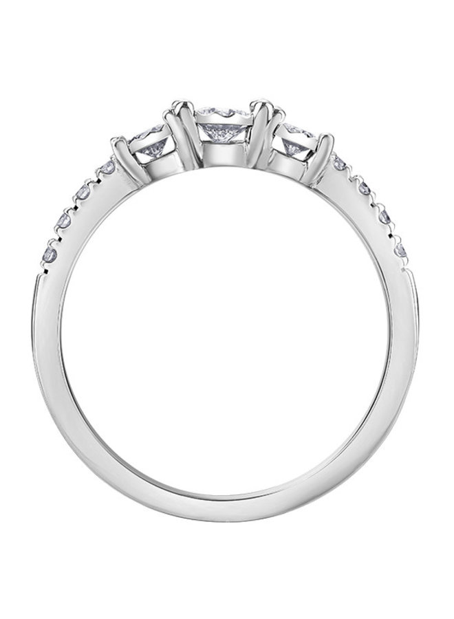 Bague trinité 10k diamant 1x0.13ct & 2x0.06ct & 8x0.01ct I GH