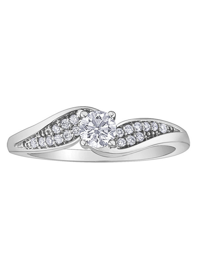 Bague 10k blanc diamant canadien 1x0.18ct & 18=0.09ct I GH