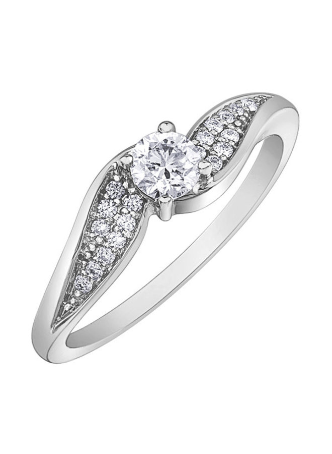 Bague 10k blanc diamant canadien 1x0.18ct & 18=0.09ct I GH