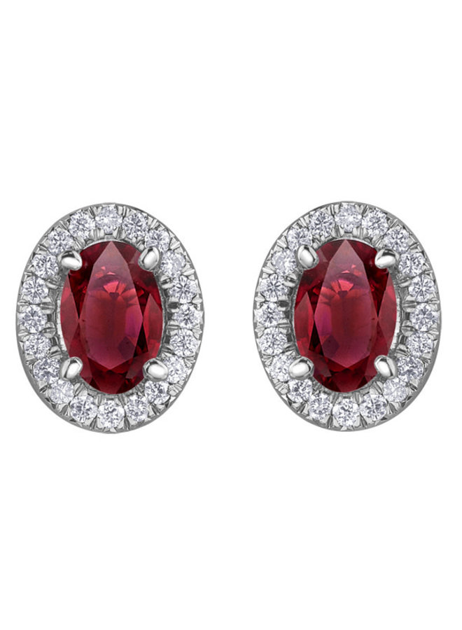 10k white Ruby earring 5x3mm & 40 diamonds = 0.10ct I GH