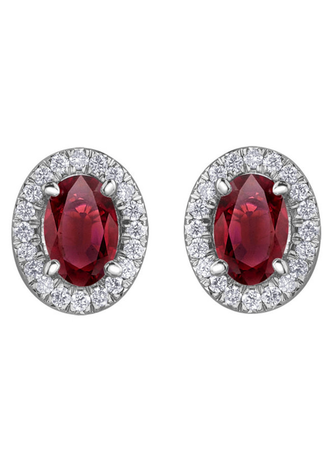 10k white Ruby earring 5x3mm & 40 diamonds = 0.10ct I GH