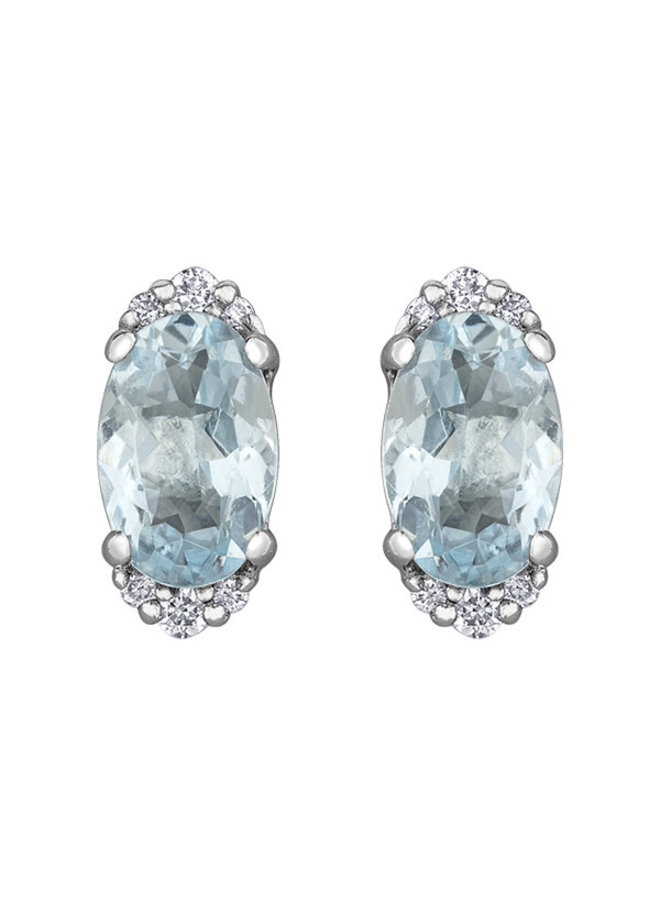 10k white aqua marine & diamond earring 12=0.10ct I GH