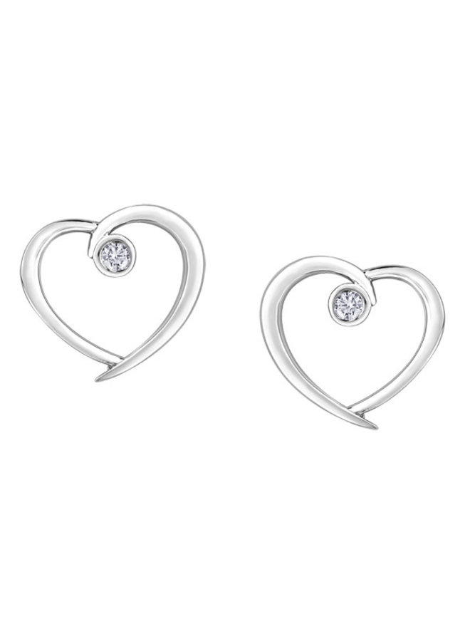 Boucle d'oreille coeur 10k blanc 2 diamants = 0.04ct I1 J