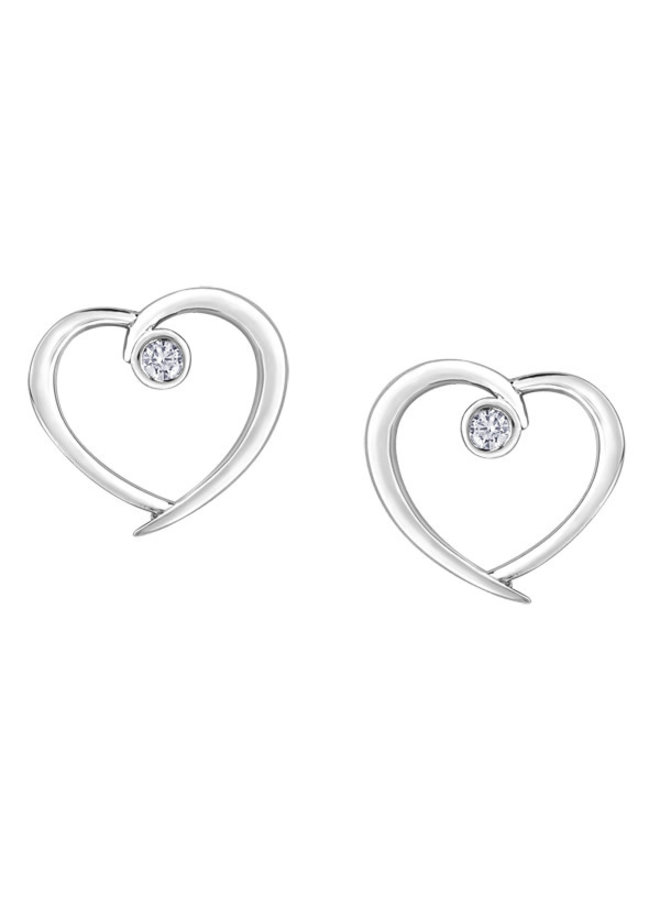 Heart earring 10k white 2 diamonds = 0.04ct I1 J