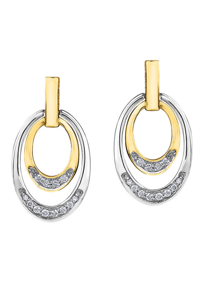 Boucles d'oreilles 2 tons 10k diamants 16=0.08ct I GH