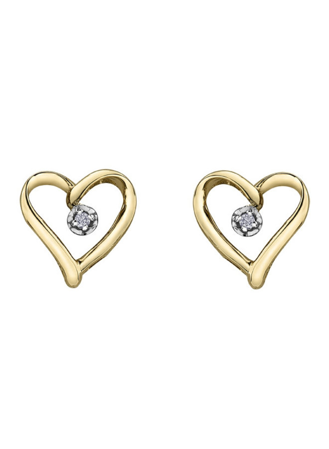 10k yellow gold fixed heart earrings 2 diamonds = 0.015ct I1 J