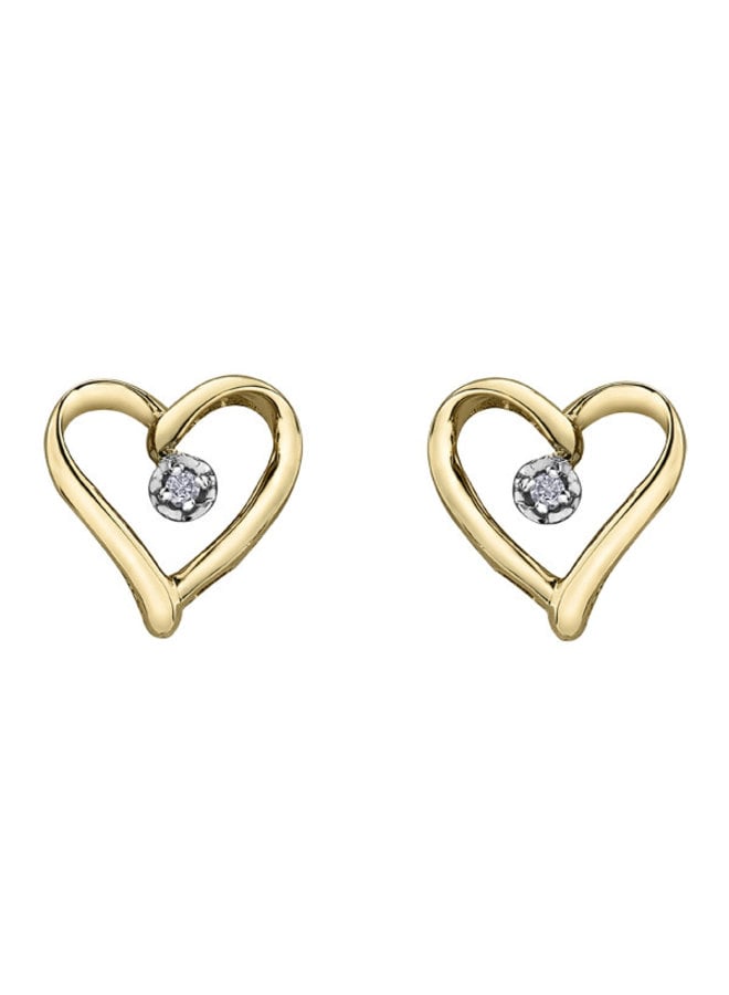 Boucle d'oreille fixe coeur10k  2 diamants = 0.015ct I1 J