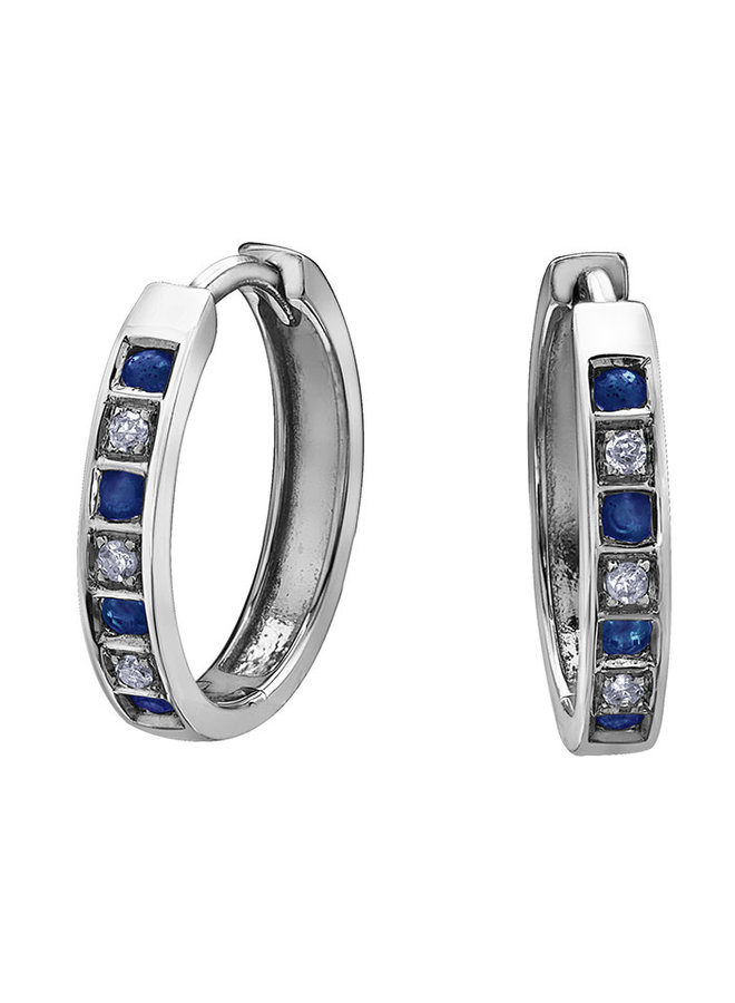 10k white gold huggies 8 sapphire 1.5mm and 6 diamonds = 0.03ct I1 J