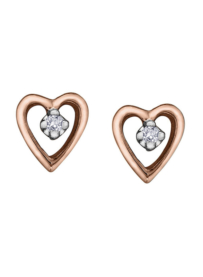10k pink heart earring 2 diamonds = 0.02ct I1 J