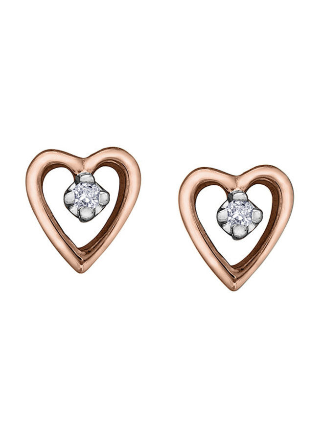 Boucle d'oreille coeur 10k rose 2 diamants = 0.02ct I1 J