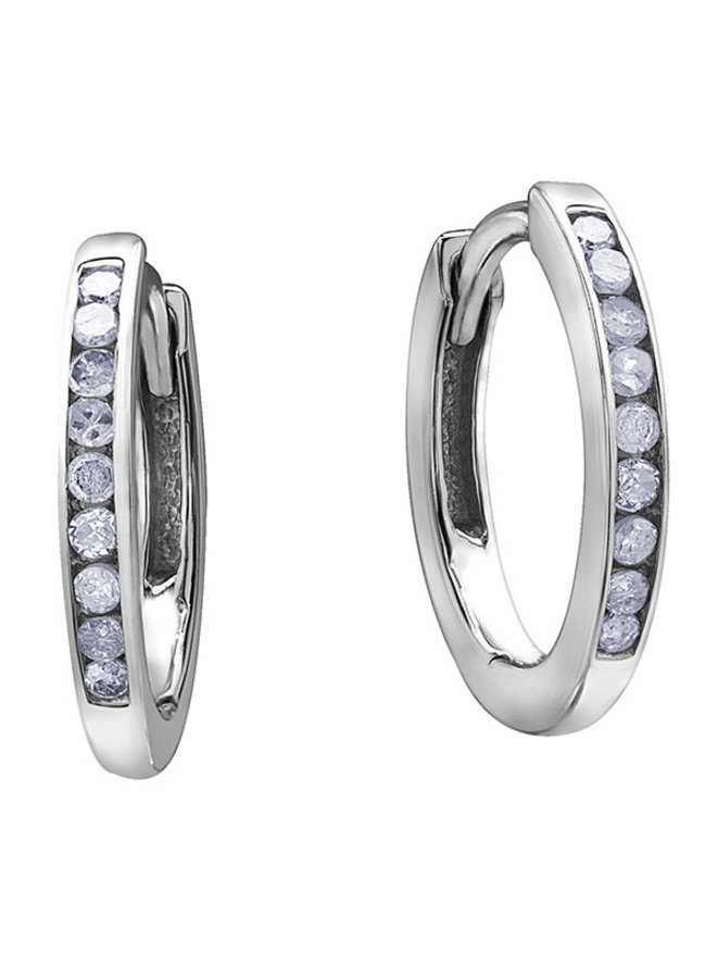 Huggies earring 10k white 18 diamonds = 0.10ct I1 J
