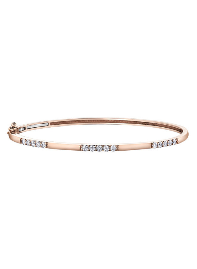 Bracelet rigide 14k rose 15 diamants de laboratoire = 0.60ct