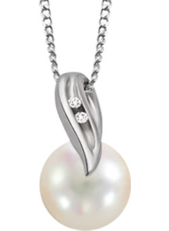 10k white saltwater pearl pendant 7mm & 2 diamonds = 0.014ct I GH