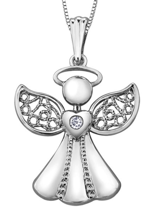 Angel Pendant 10k White 1 Diamond = 0.015 I1 J Chain Included