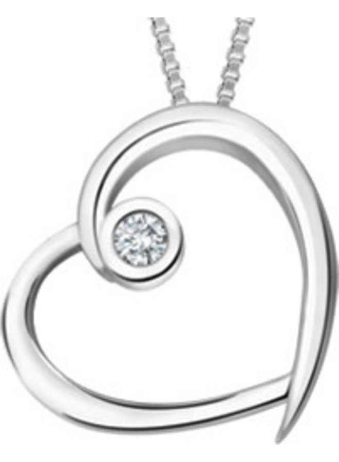10k White Heart Pendant 1 Diamond = 0.03ct I1 J Chain Included