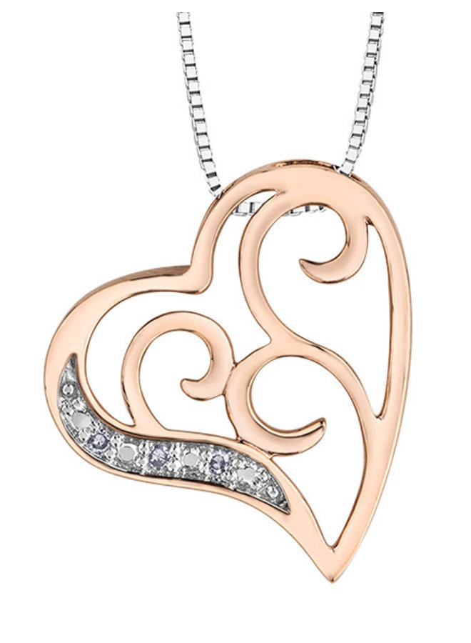 Heart Pendant 10k Rose 3 Diamonds = 0.015ct I1 J Chain Included