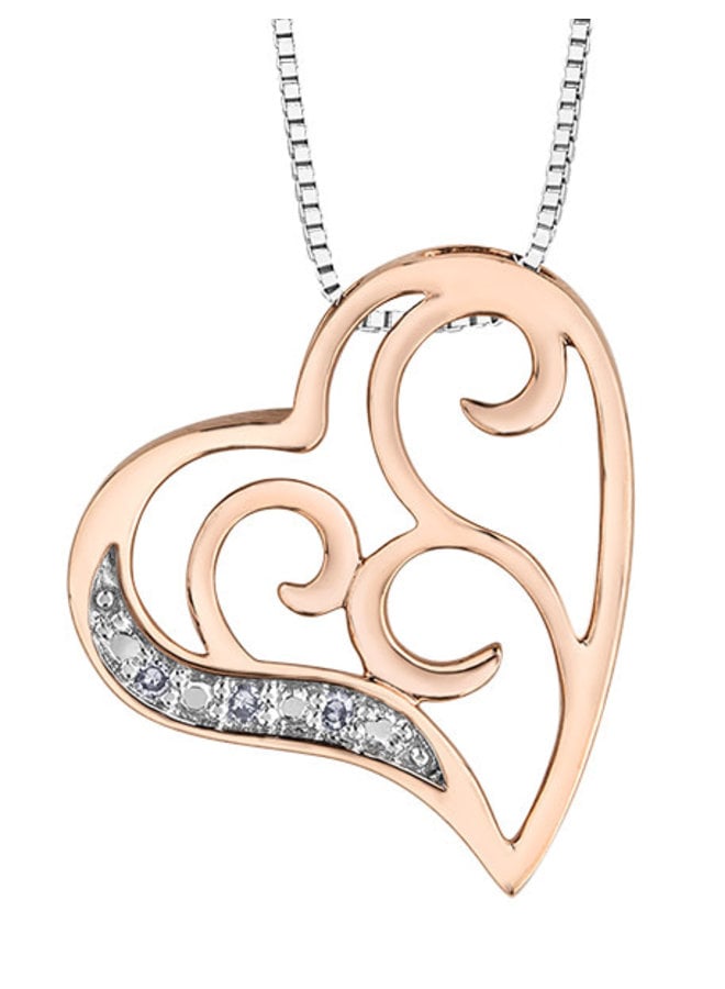 Pendentif coeur 10k rose  3 diamants = 0.015ct  I1 J chaîne incluse