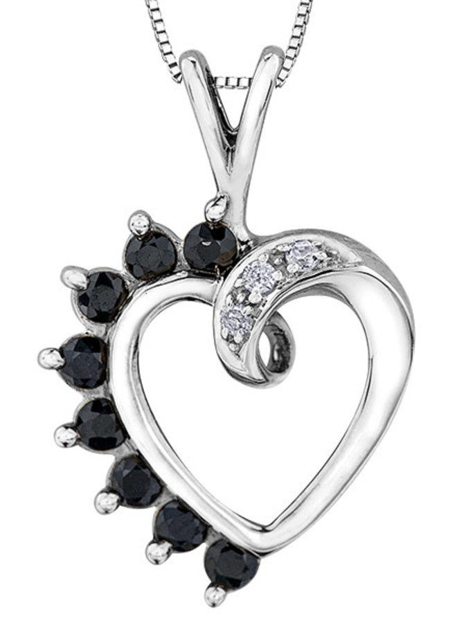 Heart Pendant 10k White 8 Sapphire 2mm & 3 Diamonds = 0.03ct I1 J Chain Included