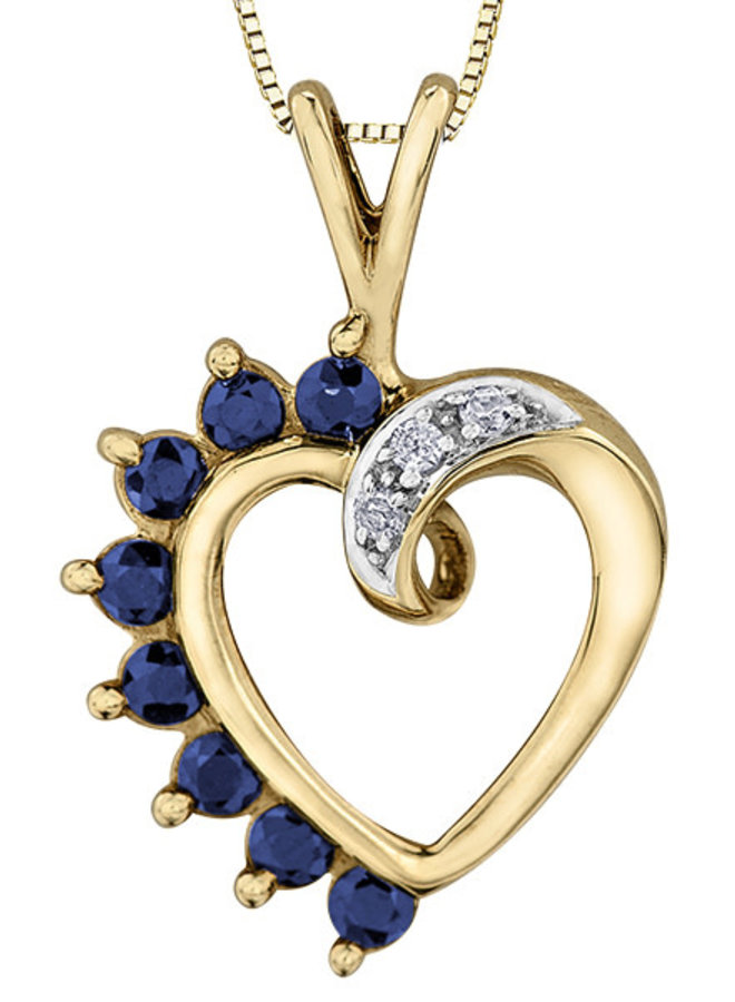 Heart Pendant 10k Yellow 8 Sapphire 2mm & 3 Diamonds = 0.03ct I1 J Chain Included