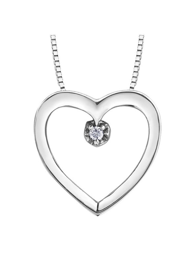 Pendentif coeur 10k blanc 1 diamant = 0.01ct  I1 J chaîne incluse