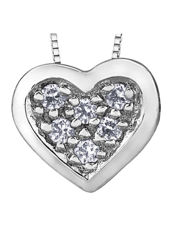 Heart Pendant 10k White 6 Diamonds = 0.05ct I1 J Chain Included