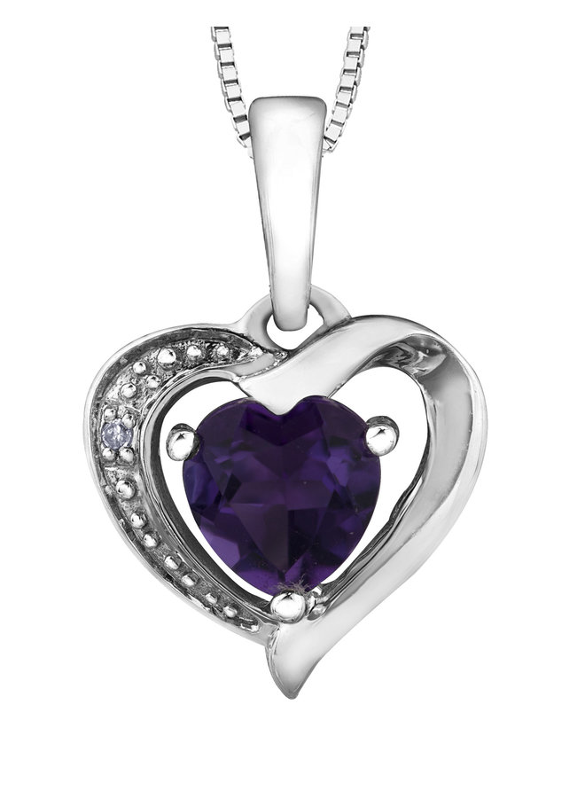 10k White Amethyst Heart Pendant & 1 Diamond = 0.005ct I1 J Chain Included