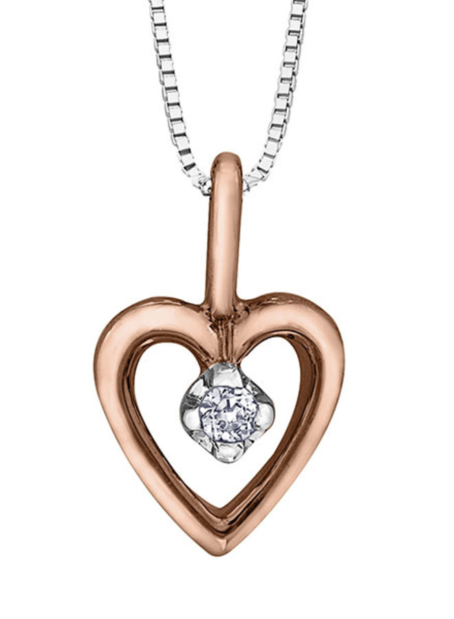 Heart pendant 10k pink 1 diamond 0.01ct I1 J chain included