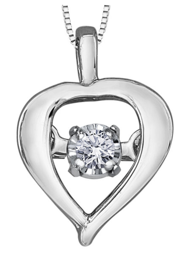 Pendentif coeur 10k blanc Pulse 1 diamant = 0.02ct  I1 J chaîne incluse