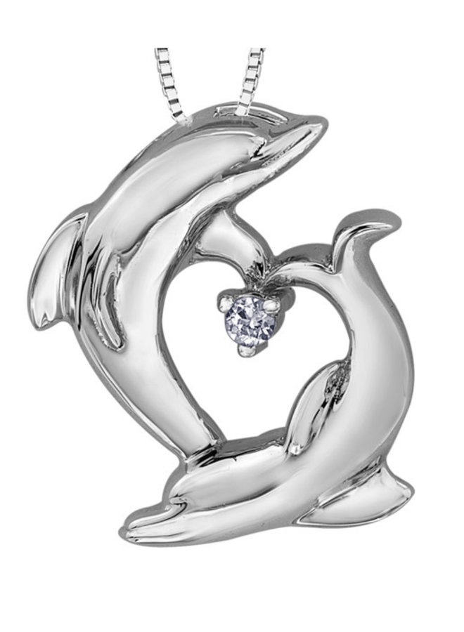 Dolphin pendant 10k white 1 diamond = 0.007ct I1 J chain included
