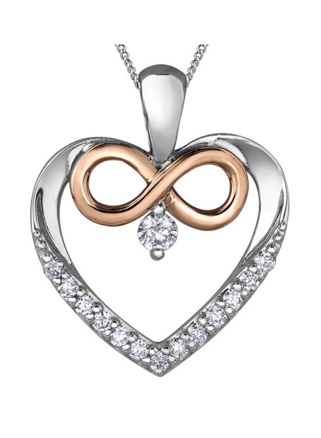 10k 2 tone Canadian diamond heart pendant 1 x 0.36ct & 13=0.065ct chain included