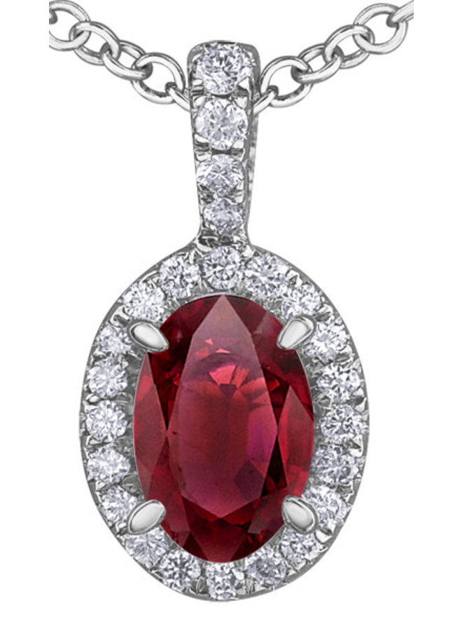 10k white ruby ​​pendant 6x4mm & diamond 24=0.08ct chain included