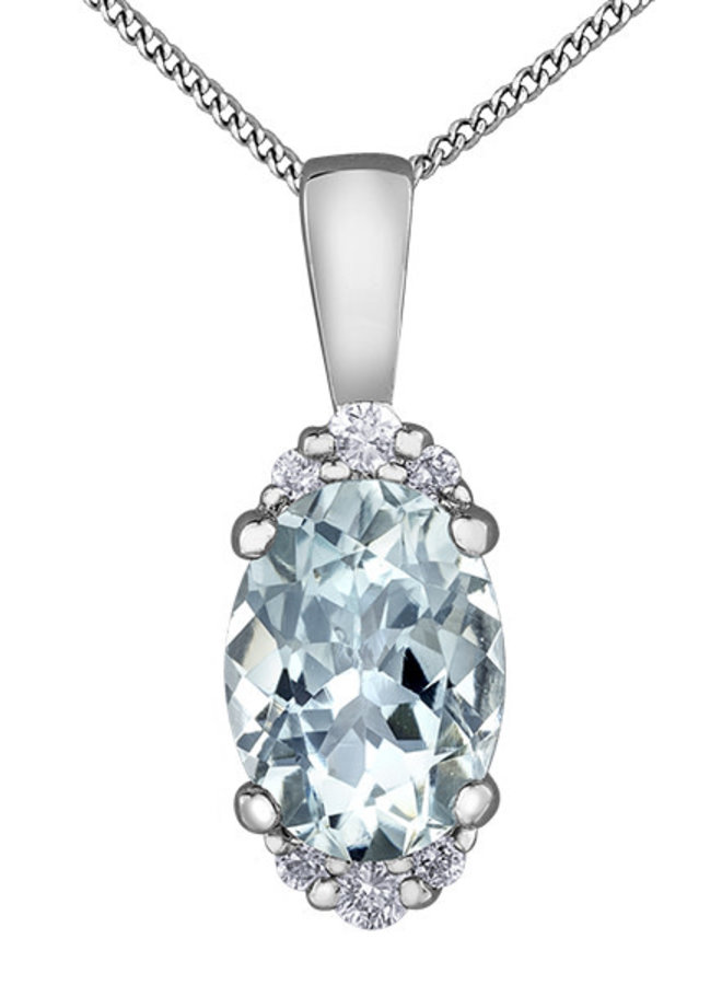 10k white aquamarine pendant 7x5mm & diamonds 6=0.05ct I GH chain included