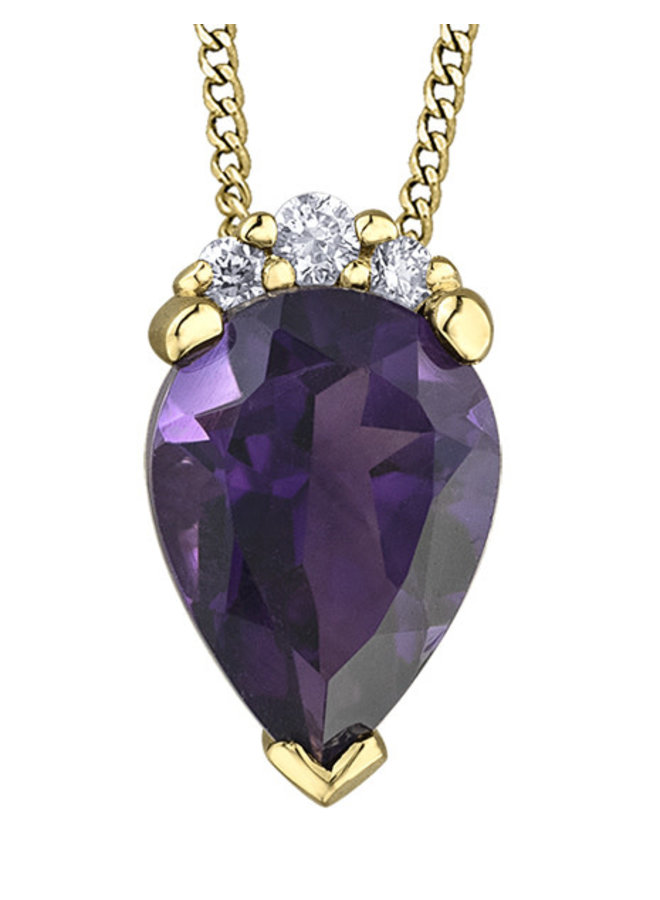 10k yellow amethyst pendant 7x5mm & diamonds 3=0.02ct I GH chain included
