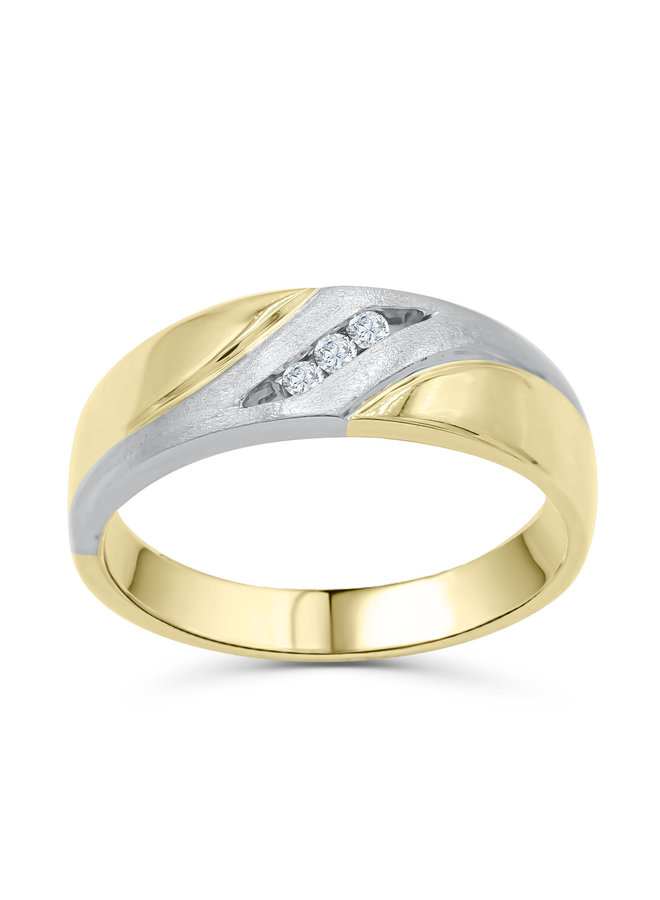 Jonc homme or 10k 2 tons diamants 3=0.06ct I GH