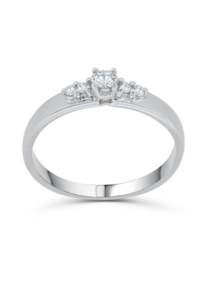 Bague 10k blanc diamant  1x0.09ct & 4 diamants totalissant 0.06ct