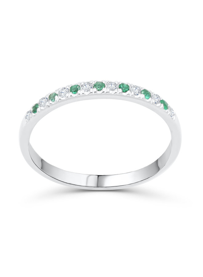 Semi eternity 14k white emerald & diamond 0.15ct total I GH