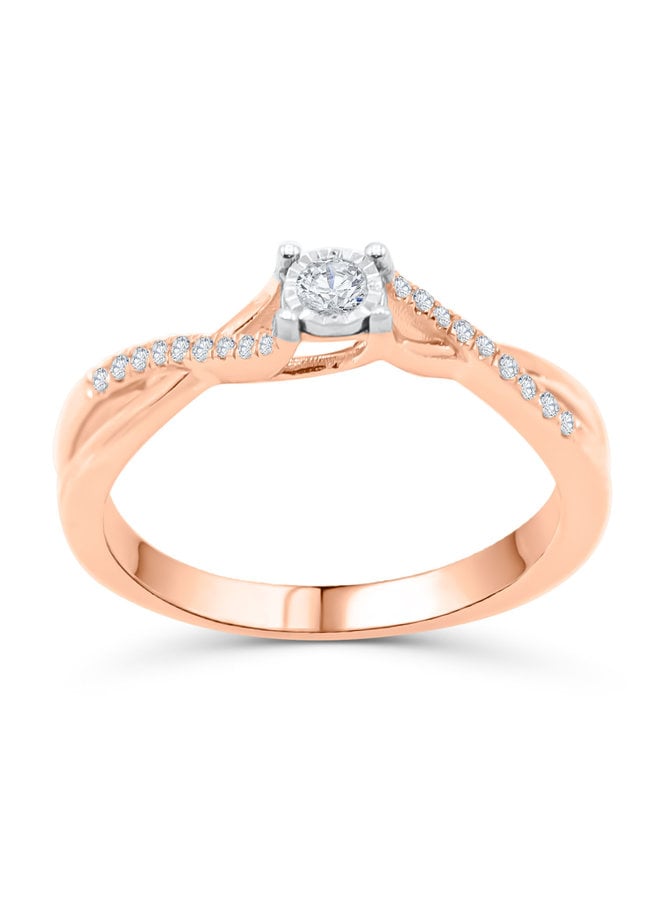 Bague 10k rose gold diamant 0.15ct total I GH