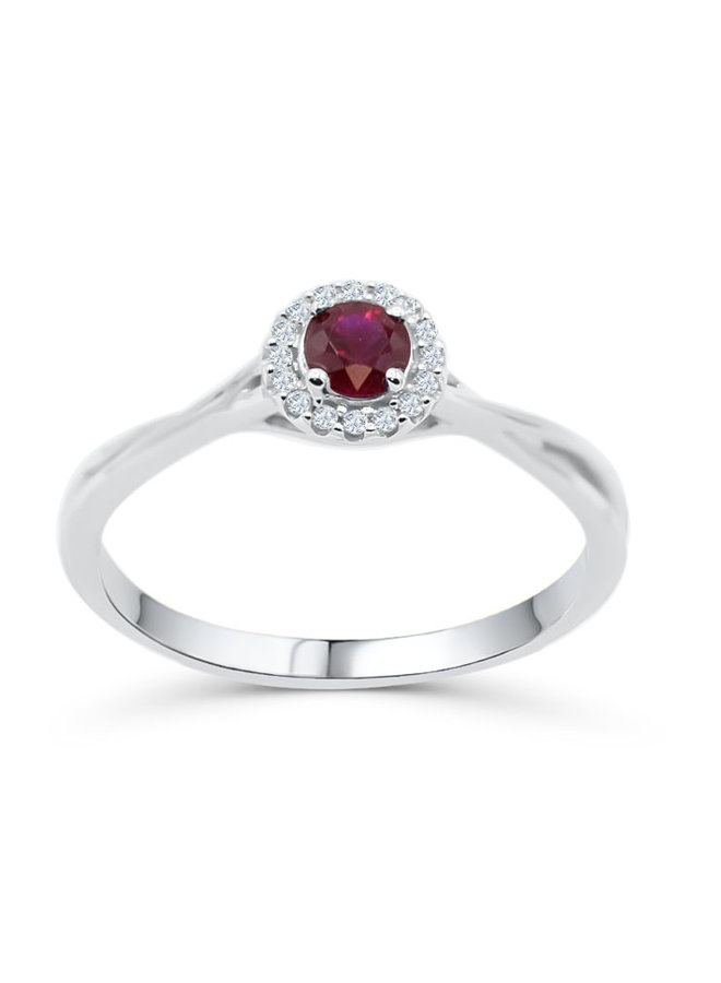 Bague 14k blanc rubis & diamant 0.25ct total I GH