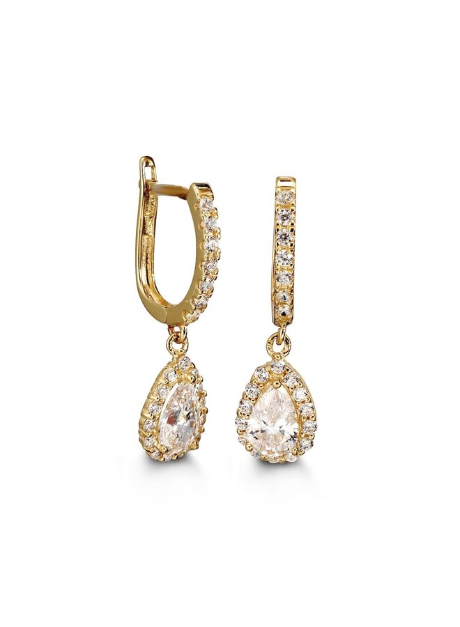 10k yellow huggies dangling zircon earring 19mm