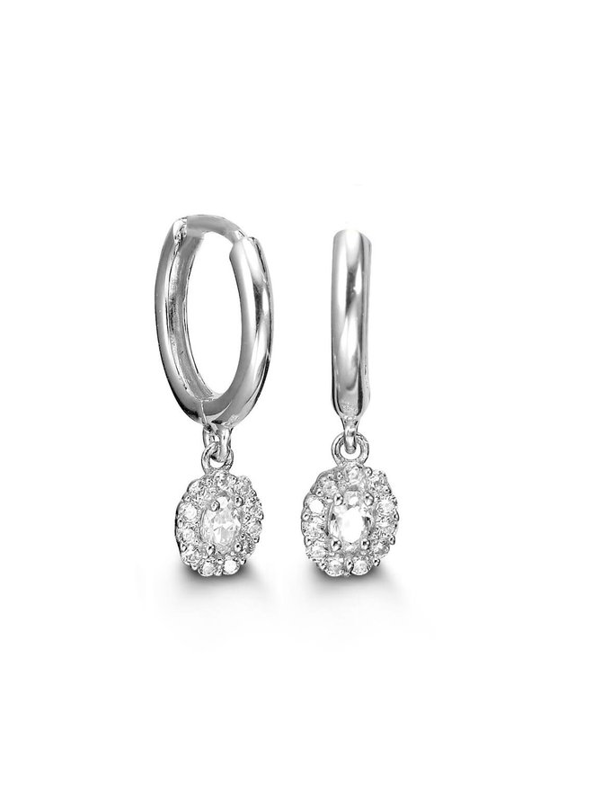 10k white huggies dangling zircon earring 19mm